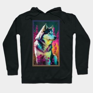 Husky Dog Vibrant Tropical Flower Tall Digital Oil Painting Portrait 2 Hoodie